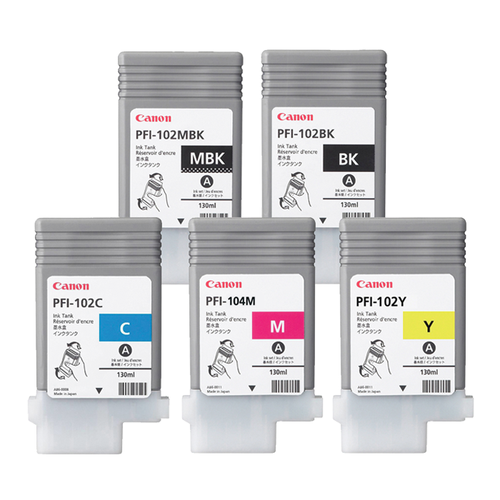 Canon PFI-102 and PFI-104 Ink Cartridges Colour Set